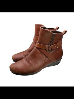 ECCO Leather Ankle Boots Moto Buckle Brown Comfort Zipper Women Size 8.5 (39)